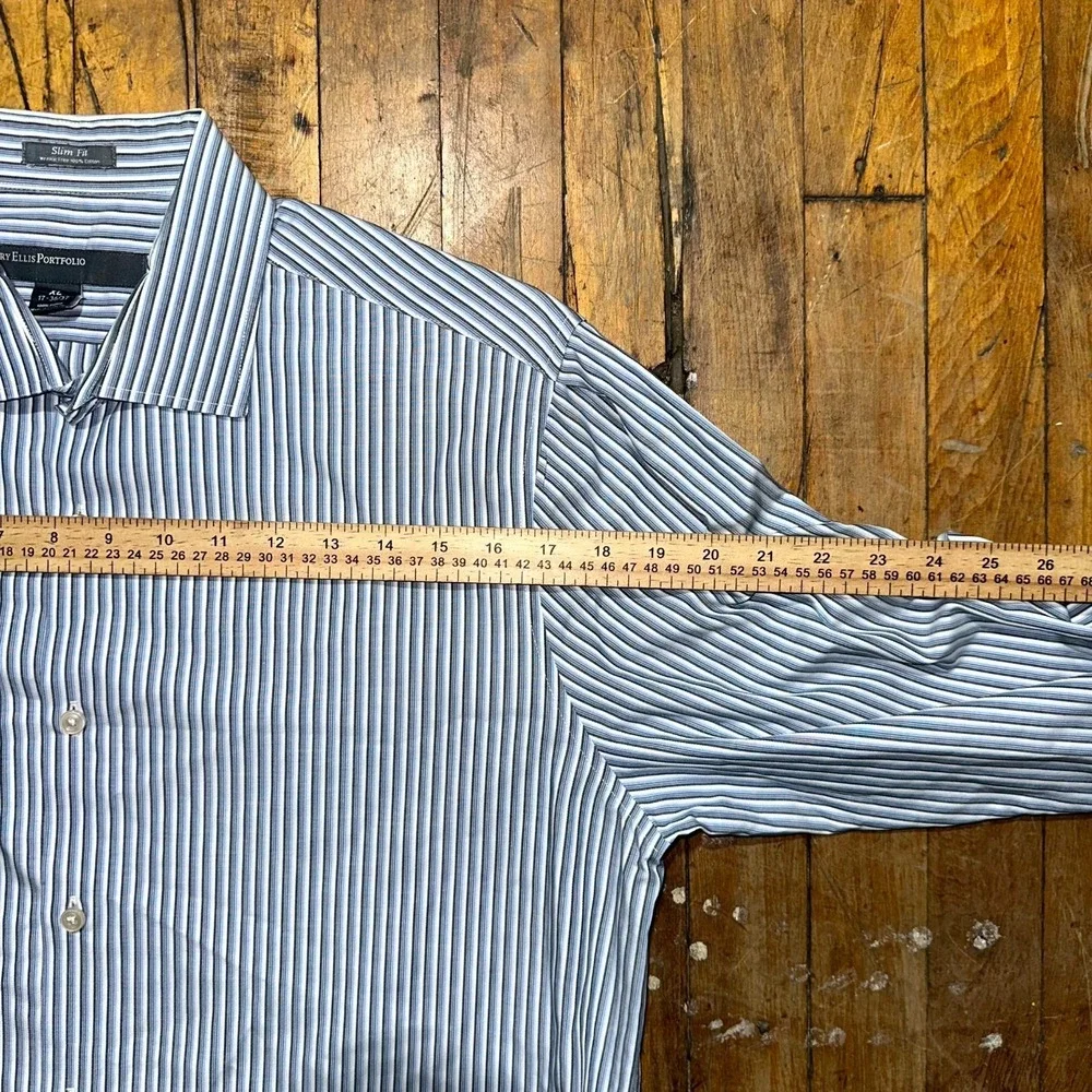 Perry Ellis Portfolio Dress Shirt Mens XL White Striped Long Sleeve Button Down‎